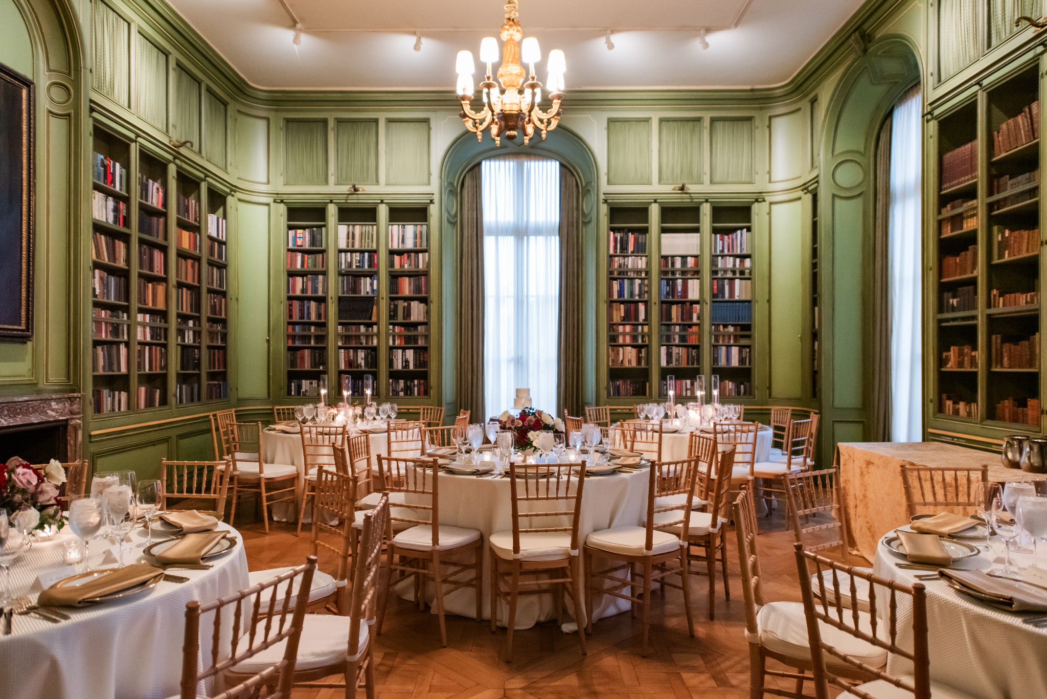 A gorgeous wedding set-up in the Library at Meridian House.