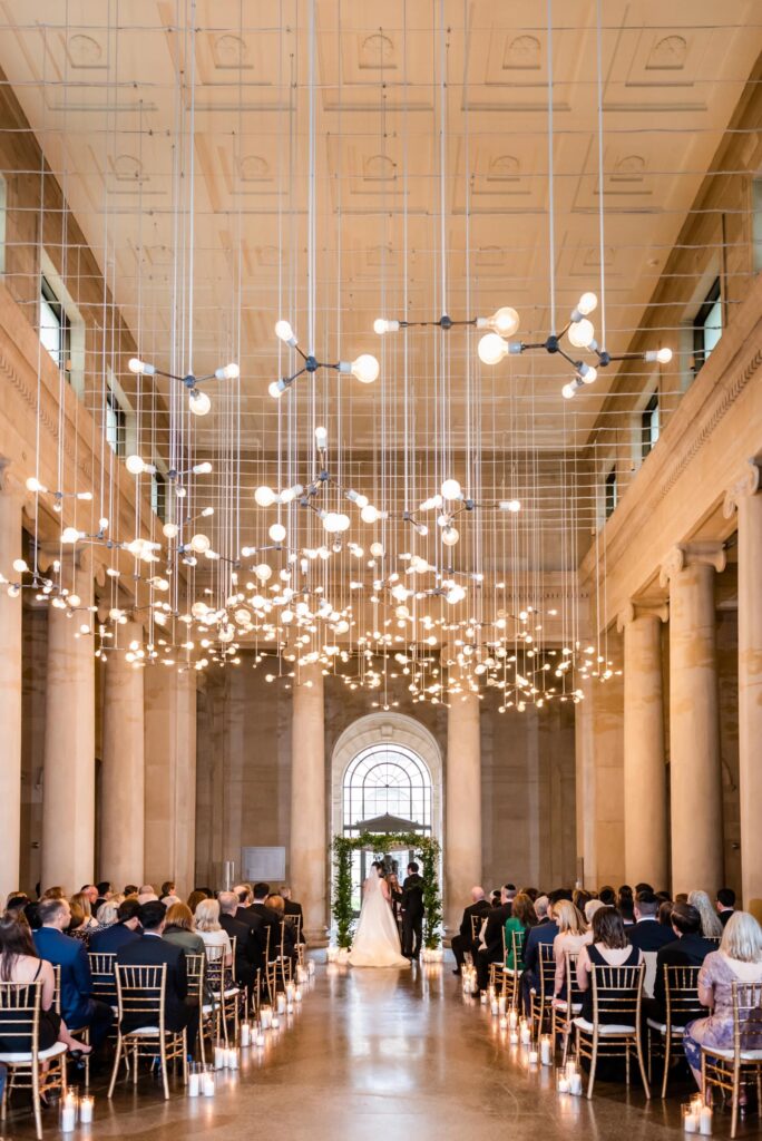 A wedding ceremony at a Baltimore Museum of Art Wedding planned by Blue Sapphire Events.