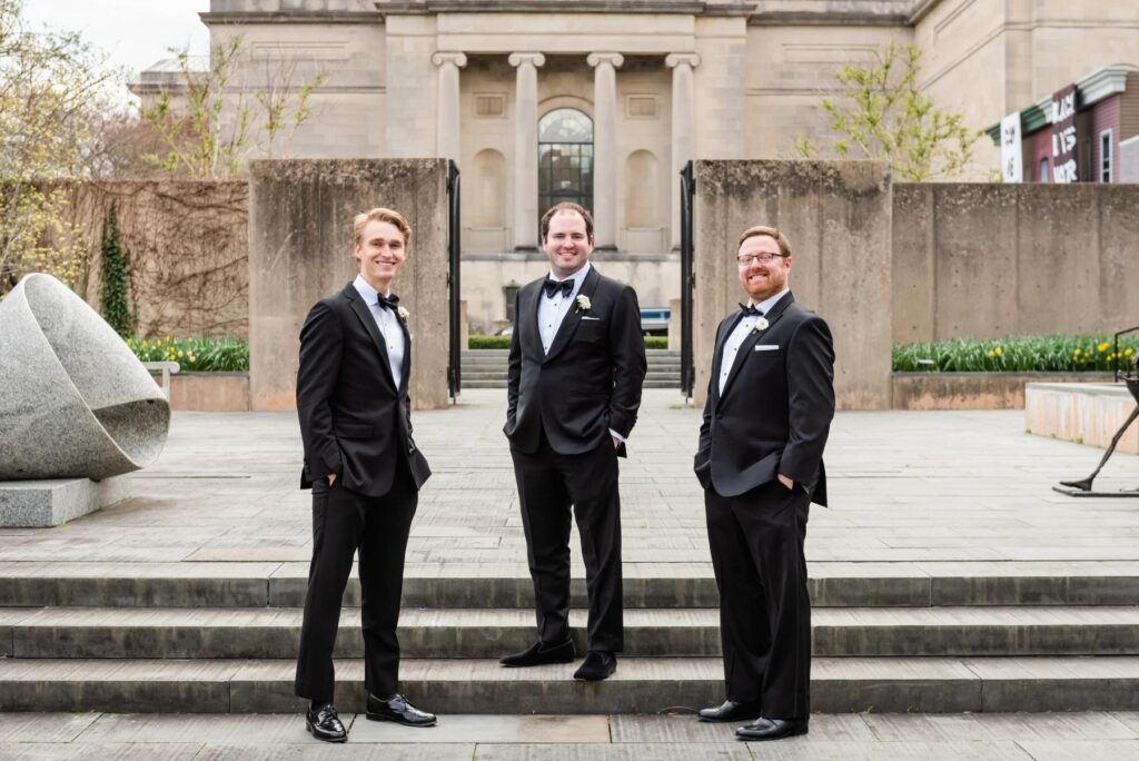 A Groom and his Grooms men at a Baltimore Museum of Art Wedding planned by Blue Sapphire Events.